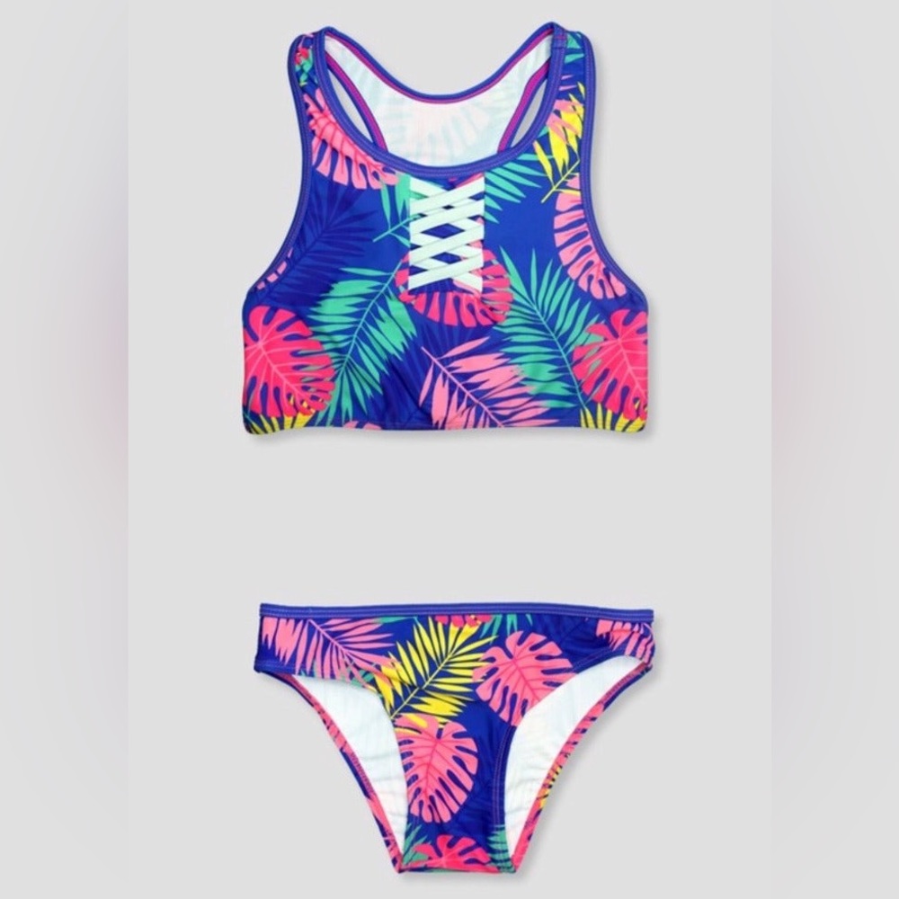 NEW Girls Tropical Leaf Print Swimsuit